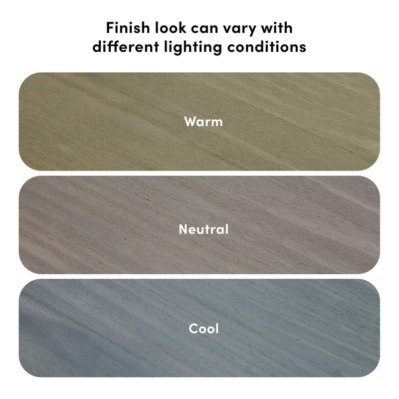 Wood flooring finish samples showing warm, neutral, and cool tones to illustrate how the finish looks under different lighting conditions