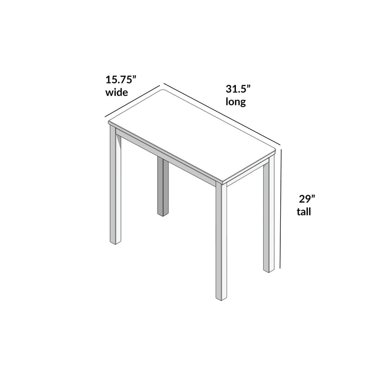 Isometric line drawing of a rectangular table with dimensions labeled: 31.5 in long × 15.75 in wide × 29 in tall.