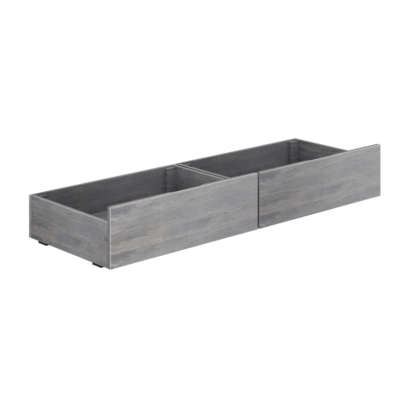 Modern gray wood drawer boxes — modular dresser drawers for bedroom storage, two-piece set on white background