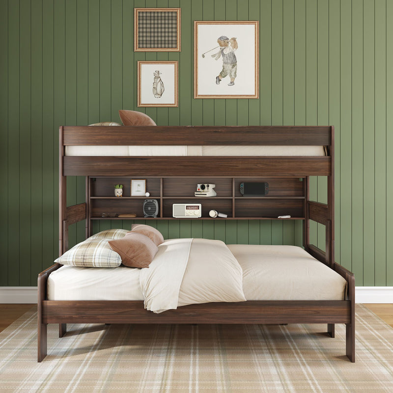 Modern Farmhouse Twin XL Over Queen Bunk Bed With Bookshelf
