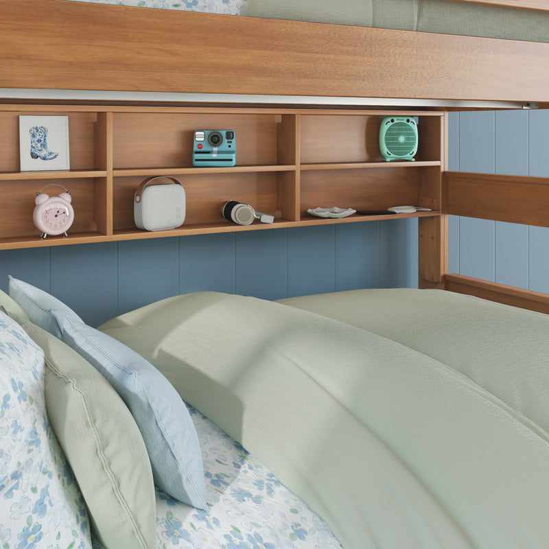 Modern Farmhouse Twin XL Over Queen Bunk Bed With Bookshelf