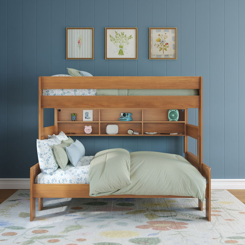 Modern Farmhouse Twin Over Full Bunk Bed With Bookshelf