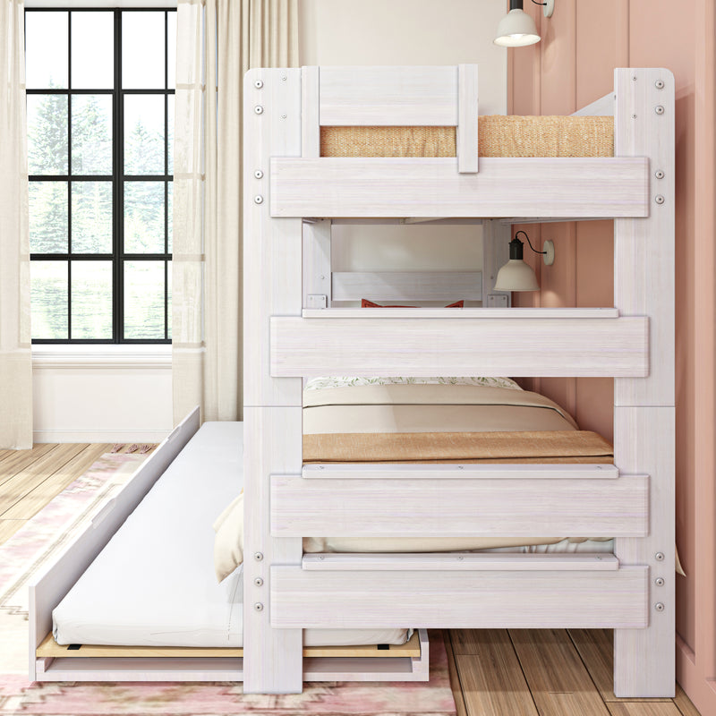 Modern Farmhouse Twin Over Twin Bunk Bed With Trundle