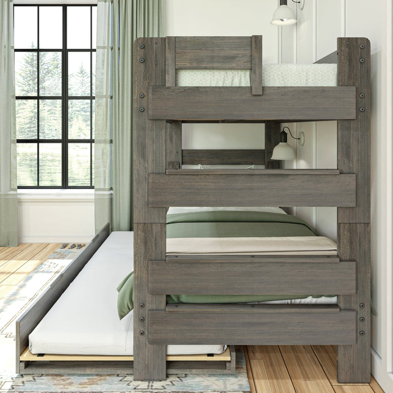 Modern Farmhouse Twin Over Twin Bunk Bed With Trundle