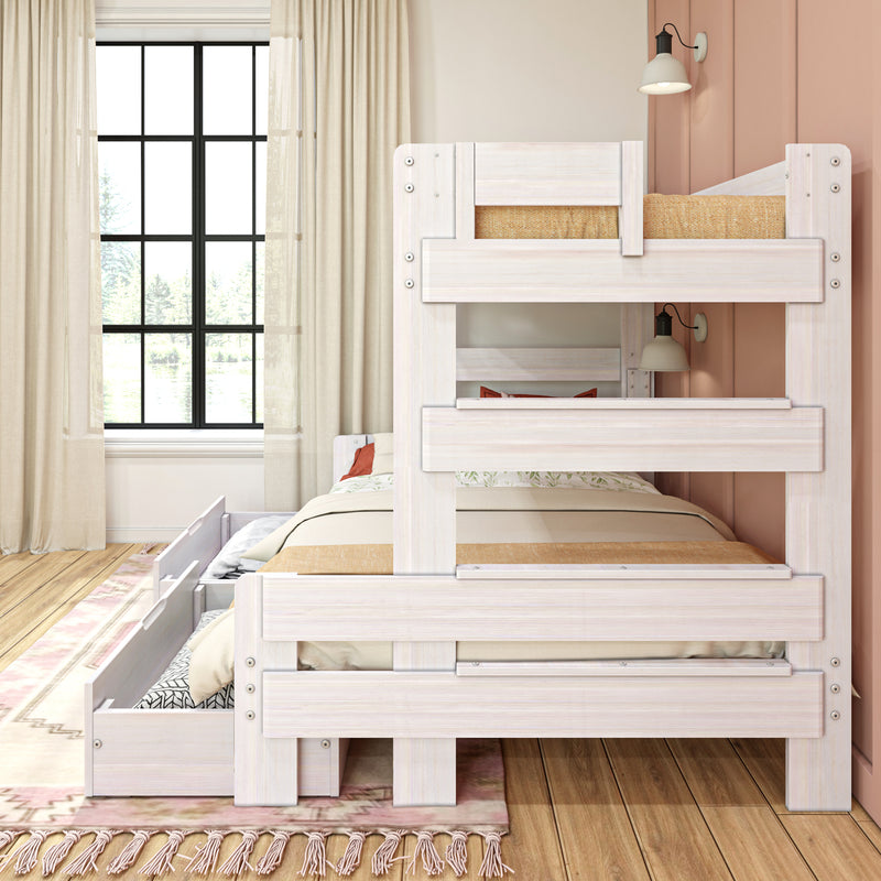 Modern Farmhouse Twin Over Full Bunk Bed With Storage Drawers