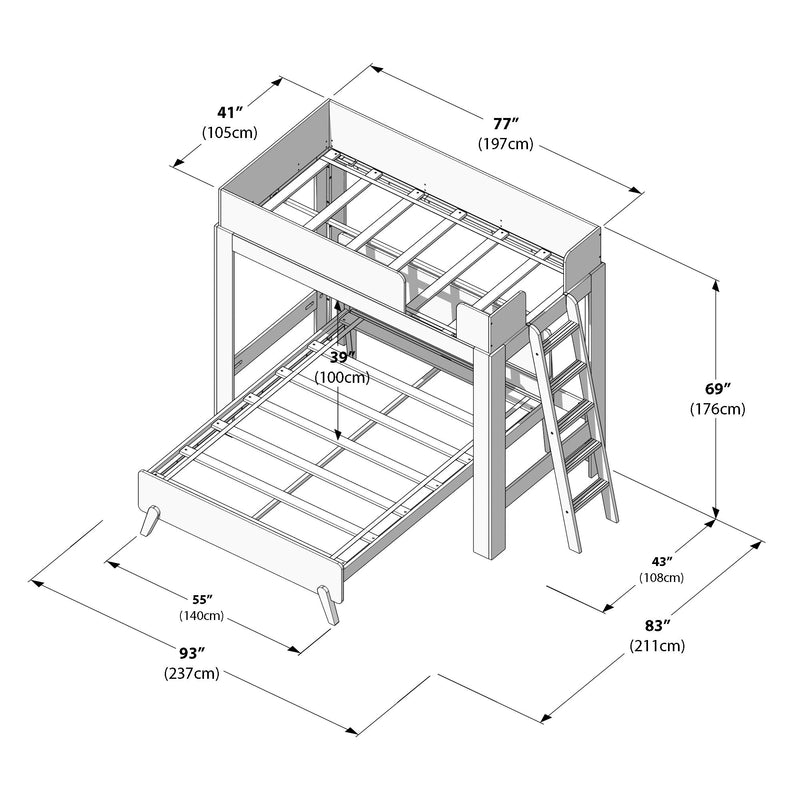 Mid-Century Modern Twin Over Full L-Shaped Bunk Bed