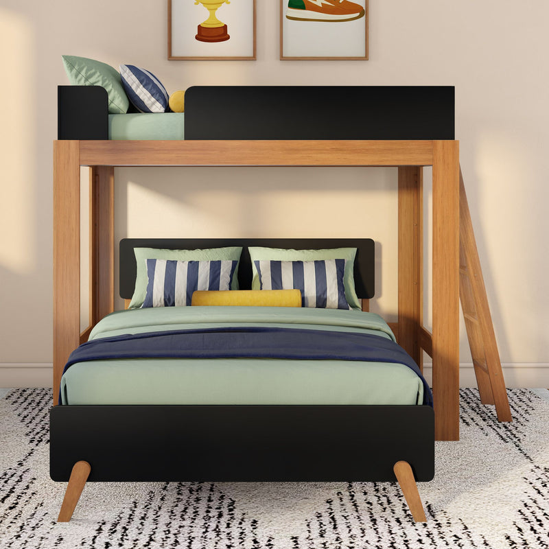 Mid-Century Modern Twin Over Full L-Shaped Bunk Bed
