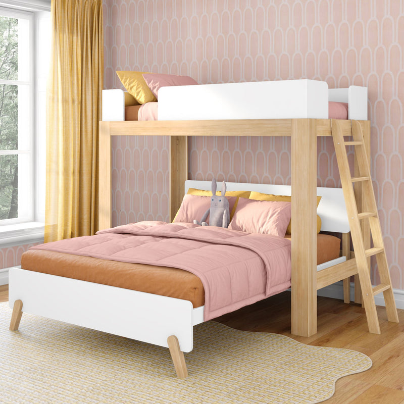 Mid-Century Modern Twin Over Queen L-Shaped Bunk Bed