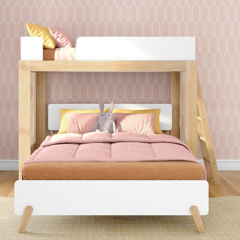 Mid-Century Modern Twin Over Queen L-Shaped Bunk Bed
