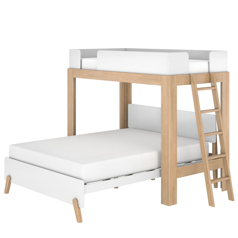 Mid-Century Modern Twin Over Queen L-Shaped Bunk Bed
