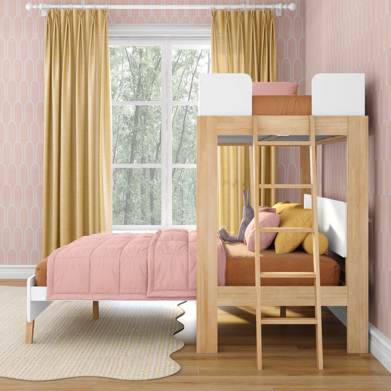Mid-Century Modern Twin Over Queen L-Shaped Bunk Bed