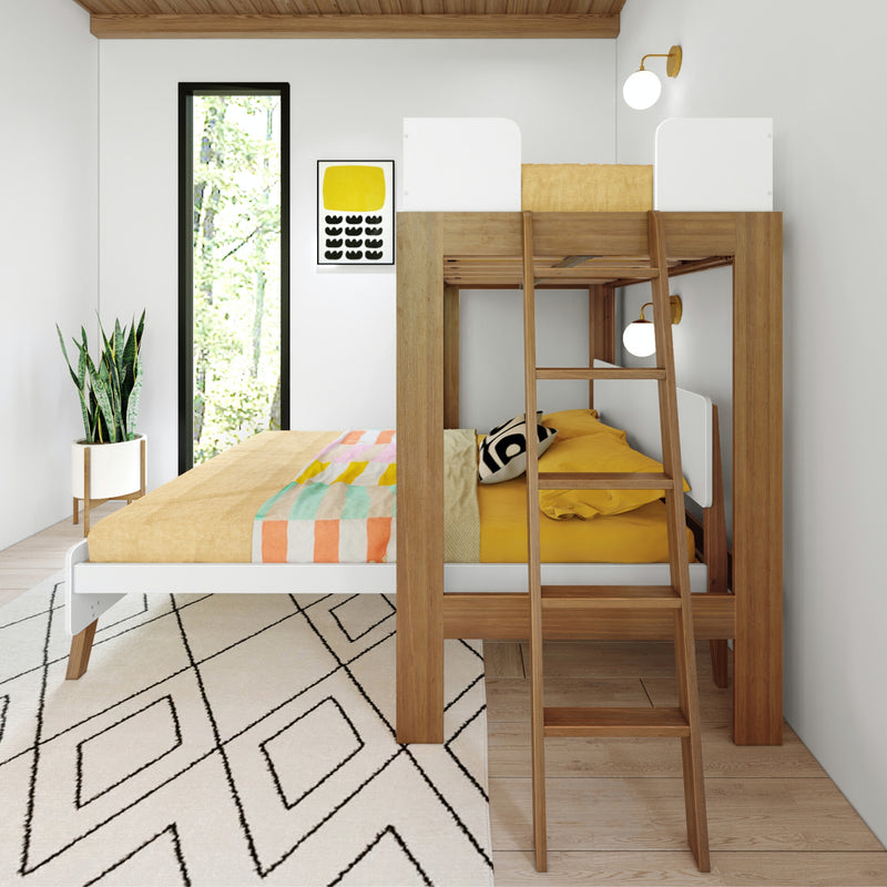 Mid-Century Modern Twin Over Queen L-Shaped Bunk Bed