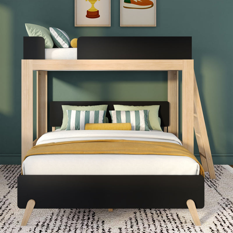 Mid-Century Modern Twin Over Queen L-Shaped Bunk Bed