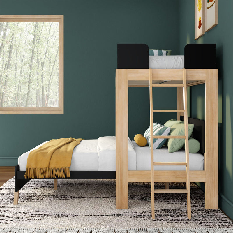 Mid-Century Modern Twin Over Queen L-Shaped Bunk Bed