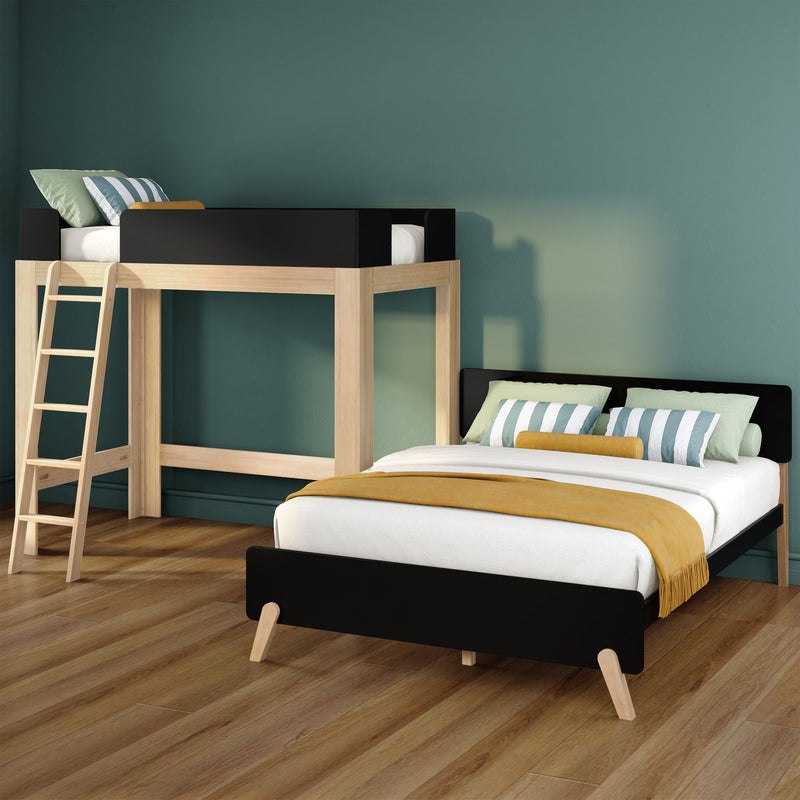 Mid-Century Modern Twin Over Queen L-Shaped Bunk Bed