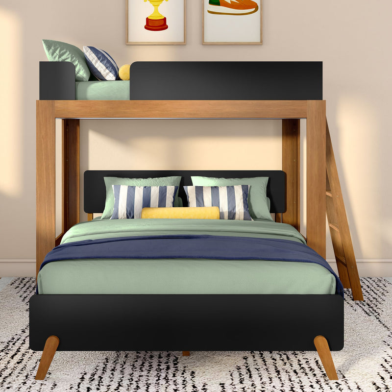 Mid-Century Modern Twin Over Queen L-Shaped Bunk Bed