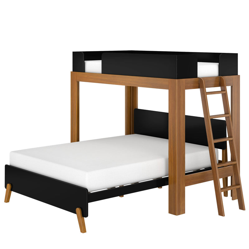 Mid-Century Modern Twin Over Queen L-Shaped Bunk Bed