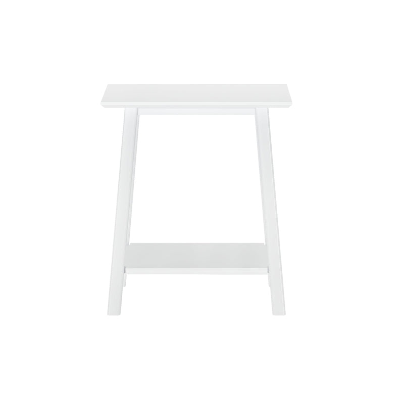 Minimalist white wooden backless stool isolated on white background, modern kitchen island seating