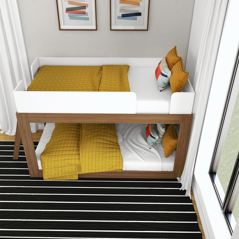 Mid-Century Modern Twin Over Twin Low Bunk Bed