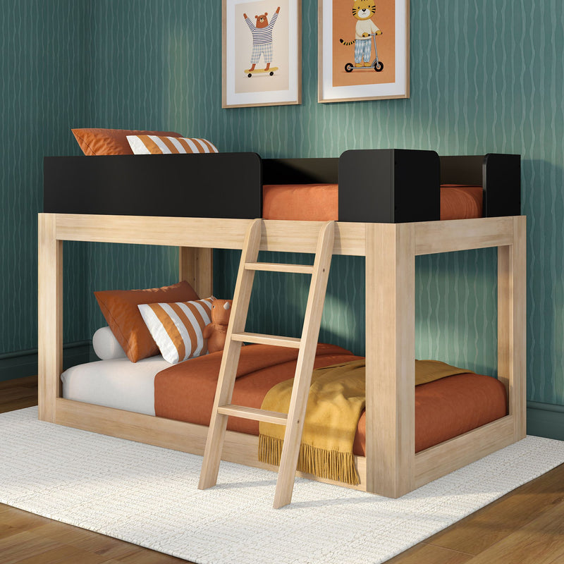 Mid-Century Modern Twin Over Twin Low Bunk Bed