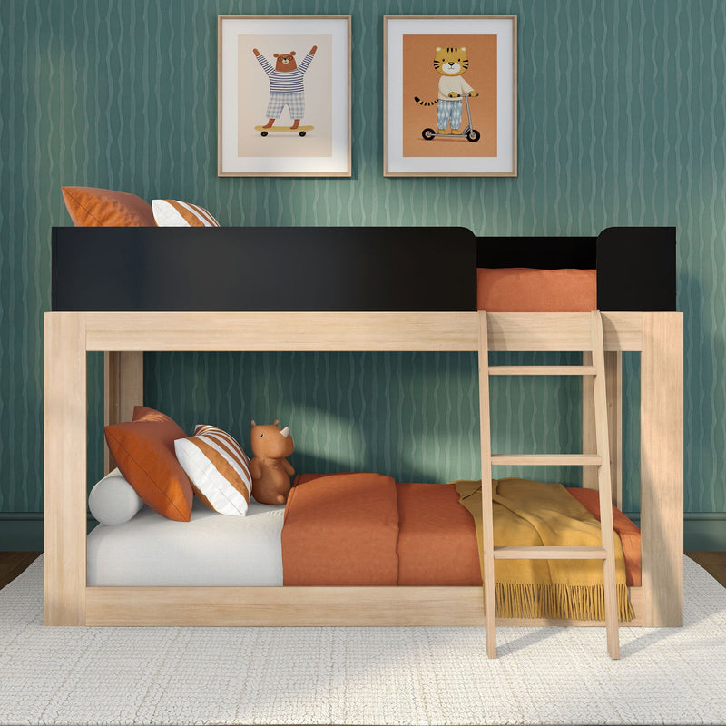 Mid-Century Modern Twin Over Twin Low Bunk Bed