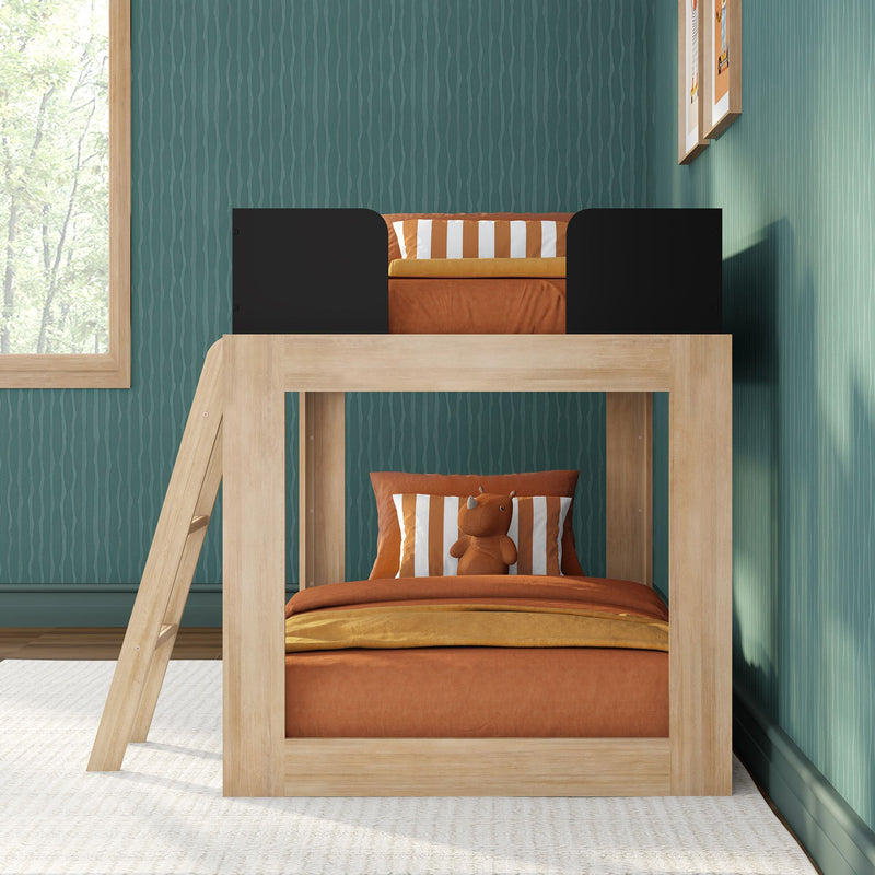 Mid-Century Modern Twin Over Twin Low Bunk Bed