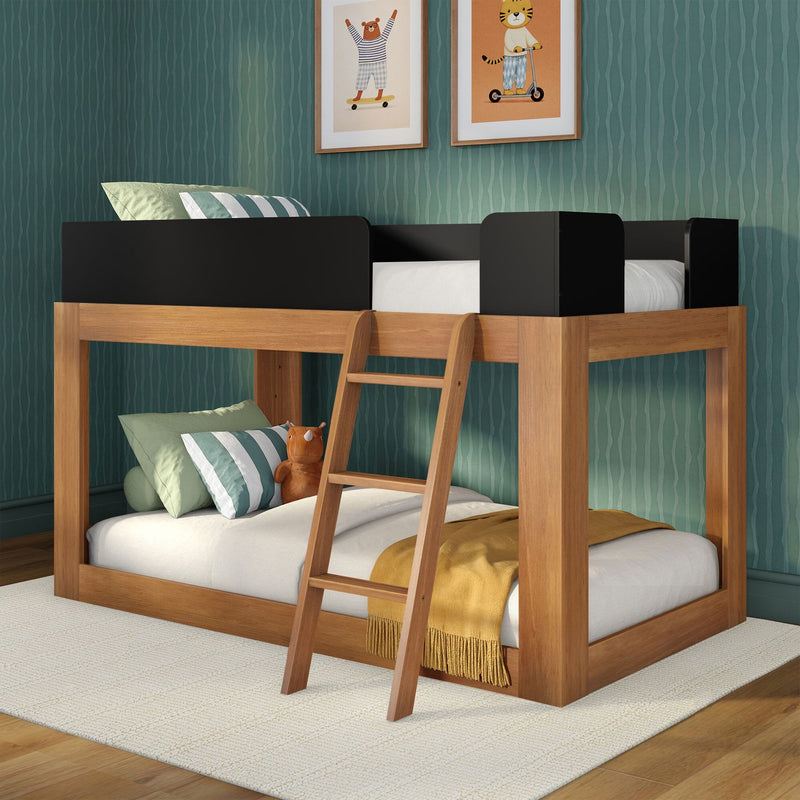 Mid-Century Modern Twin Over Twin Low Bunk Bed