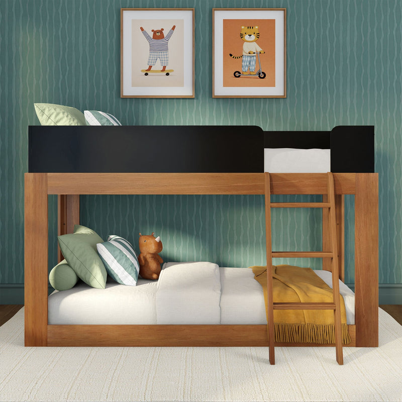 Mid-Century Modern Twin Over Twin Low Bunk Bed