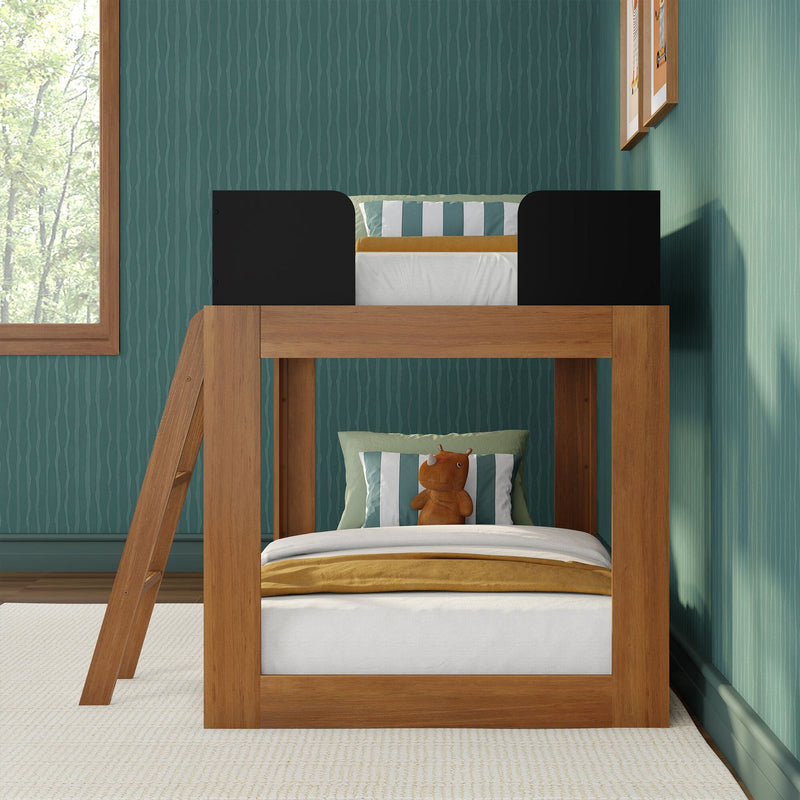 Mid-Century Modern Twin Over Twin Low Bunk Bed