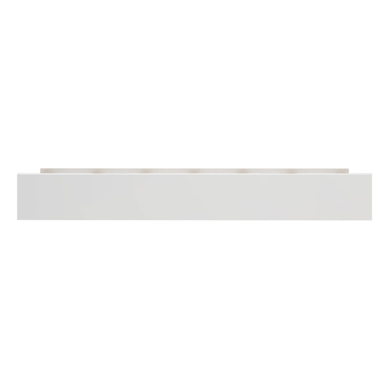Minimalist white display pedestal shelves stacked on a blank white background for product photography and retail display
