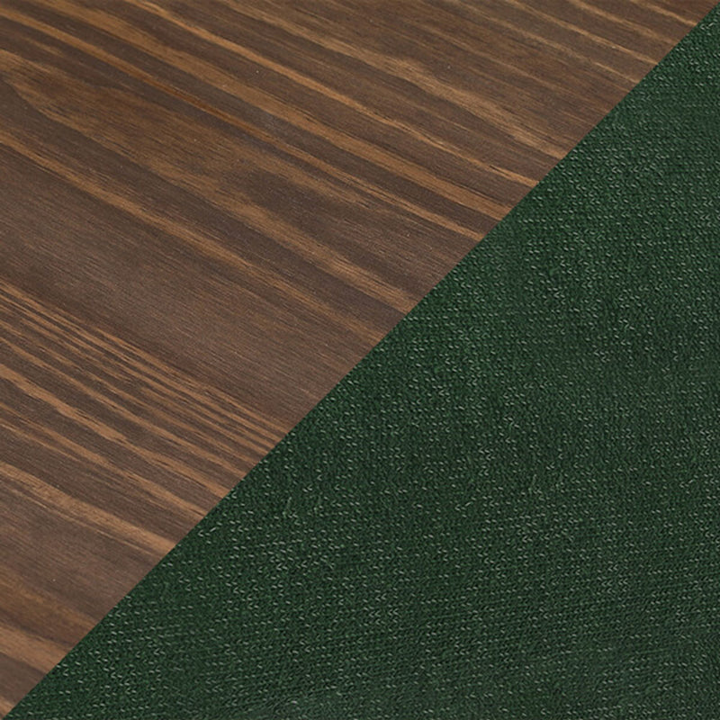 Diagonal background showing dark brown oak wood grain on the left and green textured fabric on the right, ideal for design or flooring texture use