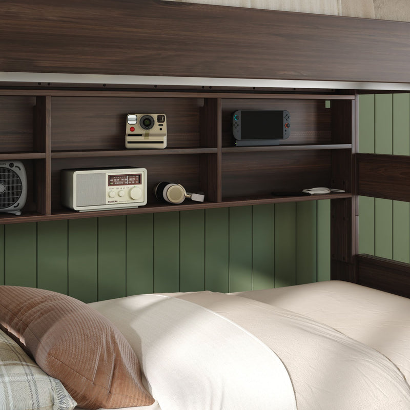 Modern Farmhouse Twin Over Twin Bunk Bed With Bookcase