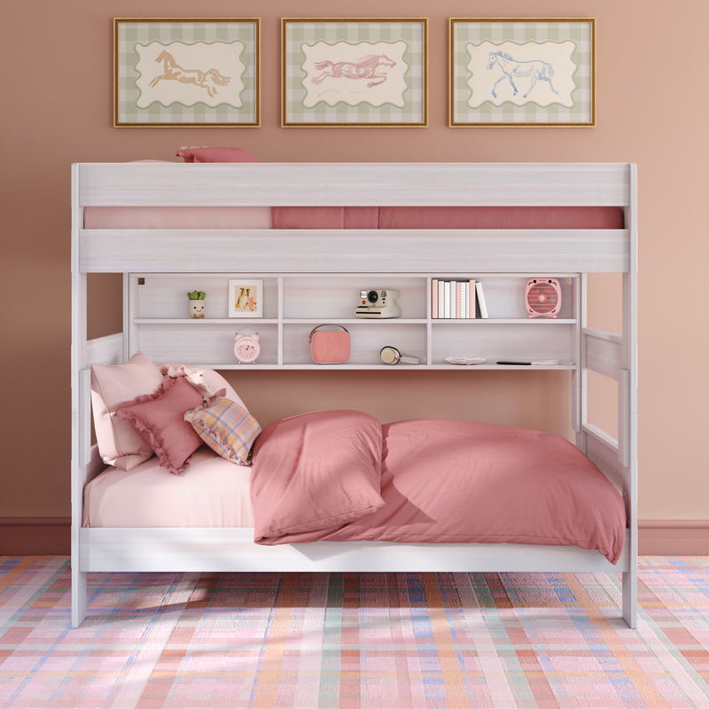 Modern Farmhouse Twin Over Twin Bunk Bed With Bookcase