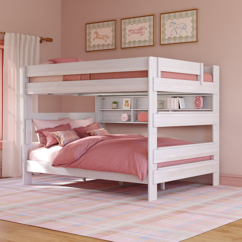 Modern Farmhouse Queen Over Queen Bunk Bed With Bookcase