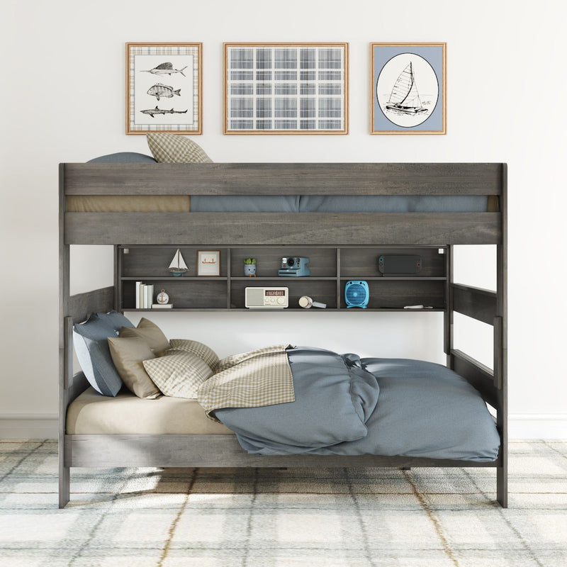 Modern Farmhouse Queen Over Queen Bunk Bed With Bookcase