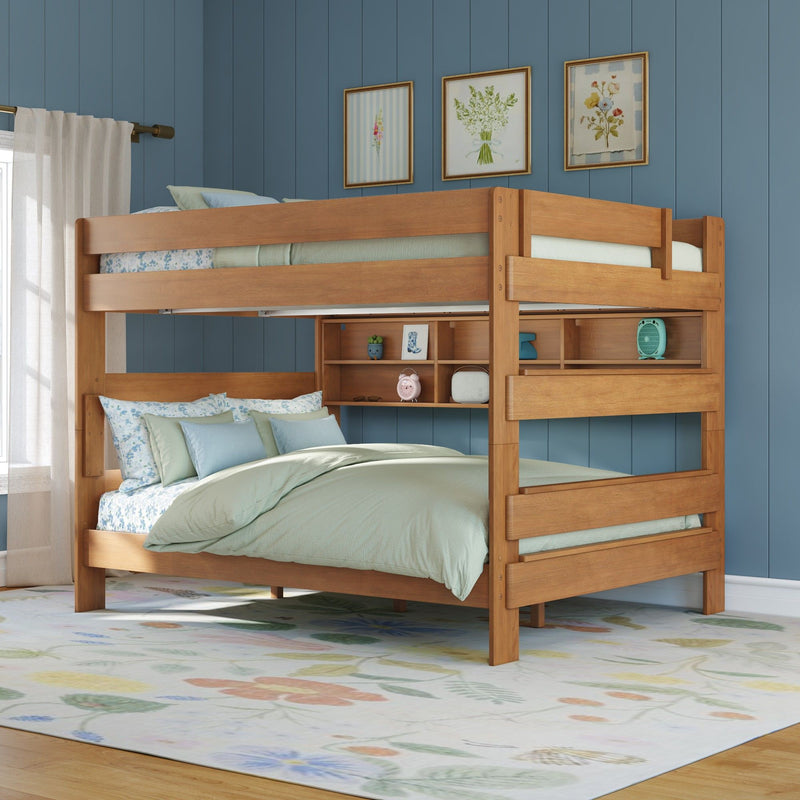 Modern Farmhouse Queen Over Queen Bunk Bed With Bookcase