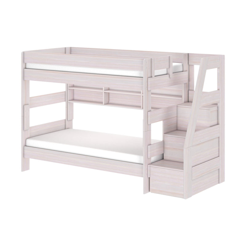 Modern Farmhouse Twin Over Twin Bunk Bed With Stairs & Bookcase