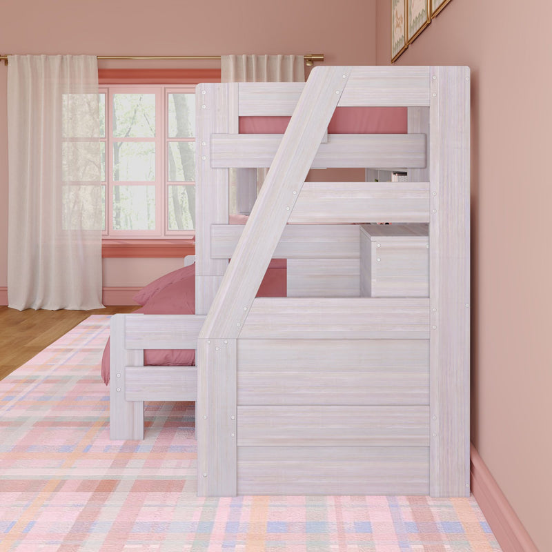 Modern Farmhouse Twin Over Full Bunk Bed With Stairs & Bookcase