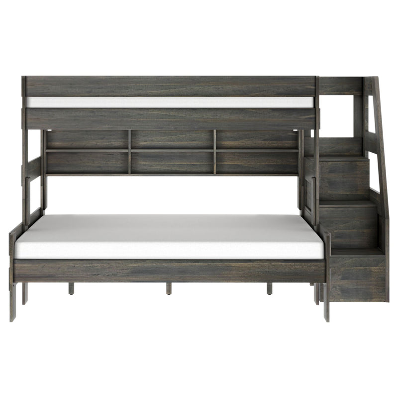 Modern Farmhouse Twin XL Over Queen Bunk Bed With Stairs & Bookcase