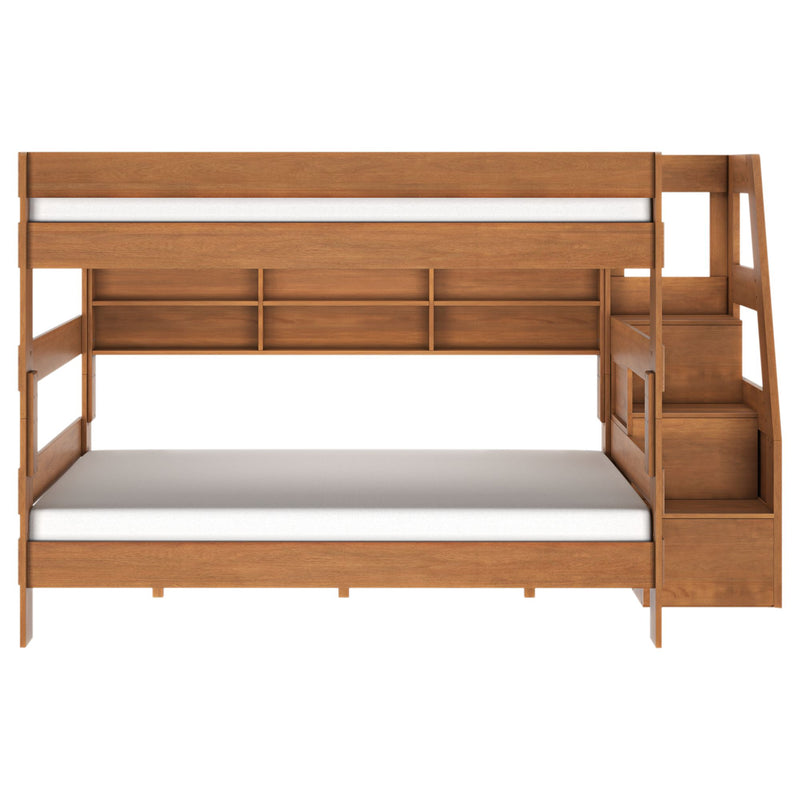 Modern Farmhouse Queen Over Queen Bunk Bed With Stairs & Bookcase