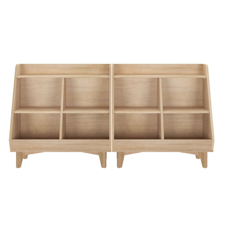 Light wood cubby storage unit with 12 open compartments — modular bookshelf and organizer for books, toys, and home decor