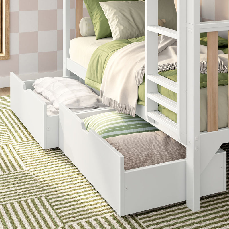 Scandinavian Twin Over Twin Bunk Bed With Storage Drawers