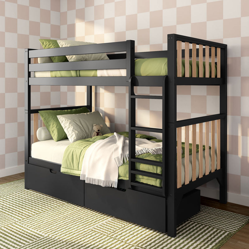 Scandinavian Twin Over Twin Bunk Bed With Storage Drawers