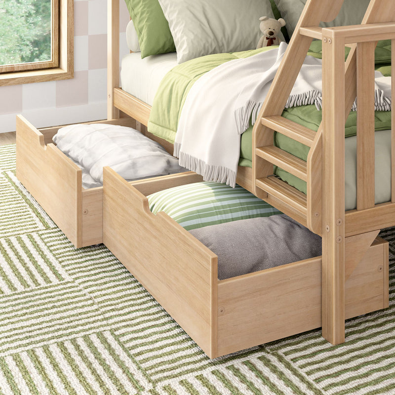 Scandinavian Twin Over Full Bunk Bed With Storage Drawers
