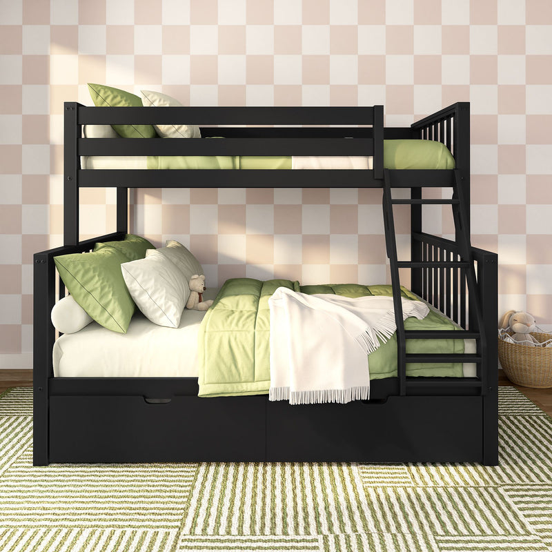 Scandinavian Twin Over Full Bunk Bed With Storage Drawers