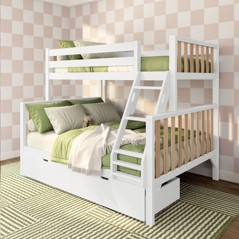 Scandinavian Twin Over Full Bunk Bed With Storage Drawers
