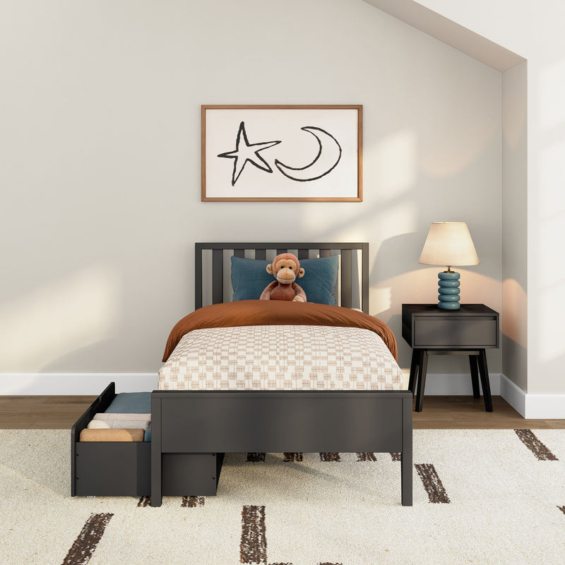Scandinavian Twin Bed with Underbed Storage Drawers