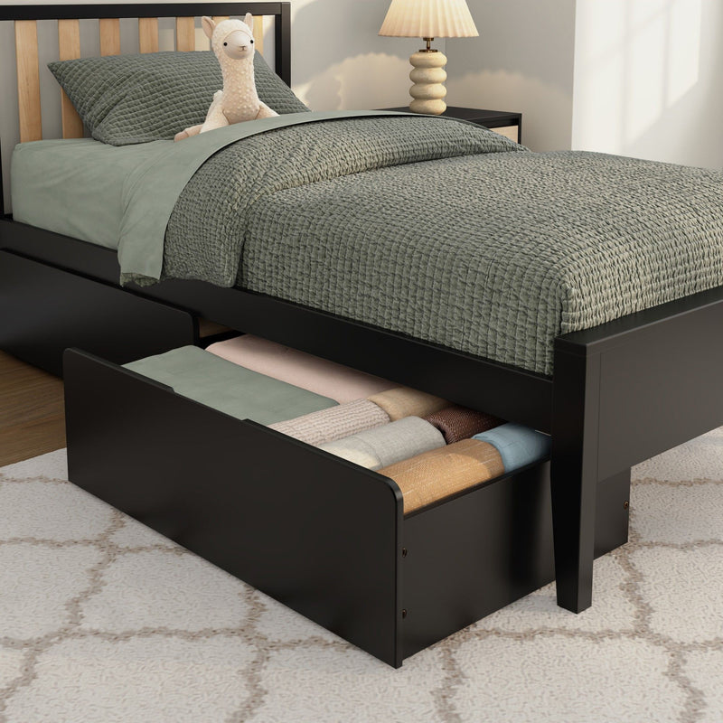 Scandinavian Twin Bed with Underbed Storage Drawers