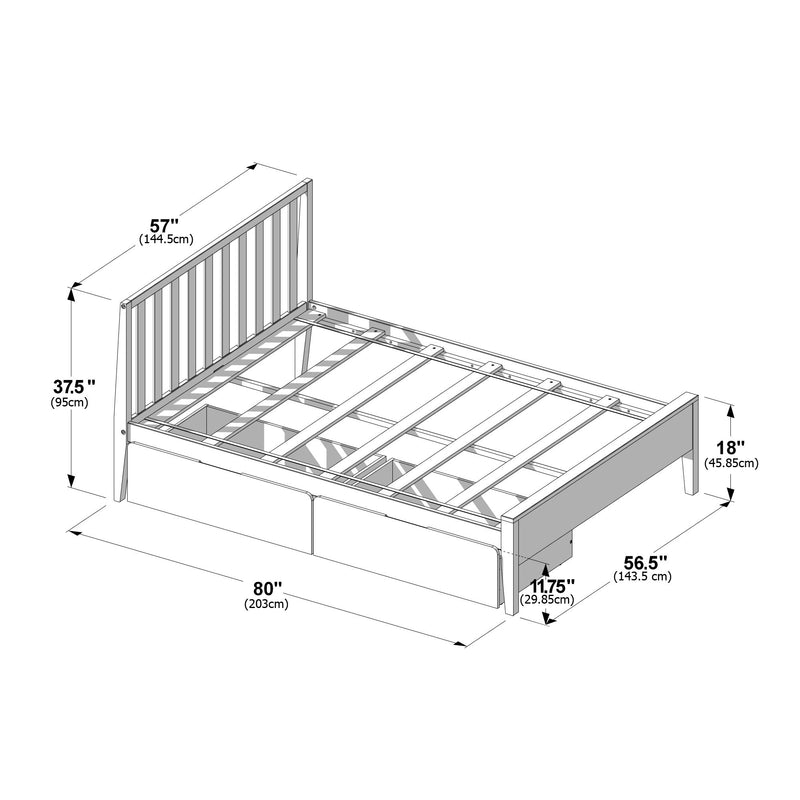 Scandinavian Full Bed with Underbed Storage Drawers