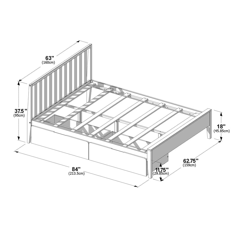 Scandinavian Queen Bed with Underbed Storage Drawers